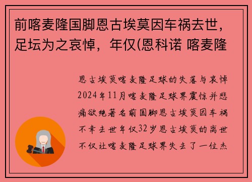 前喀麦隆国脚恩古埃莫因车祸去世，足坛为之哀悼，年仅(恩科诺 喀麦隆)